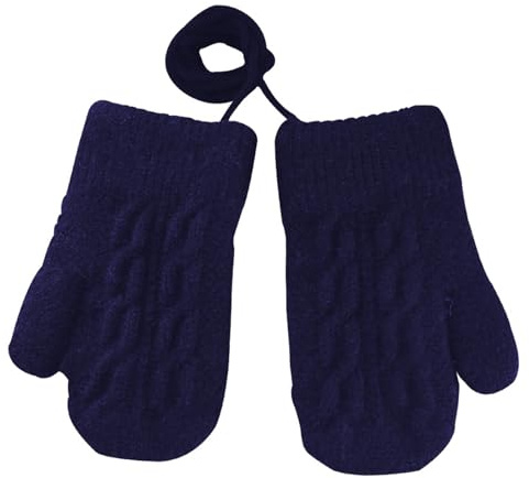 Toddler Thermal Knitted Mittens with String Winter Hanging Neck Gloves for Boys Girls 1-4 Years Thicken Soft Mittens With Plush Lining Kids Fluffy Full Finger Gloves Ski Snow Glove for Baby Xmas Gift