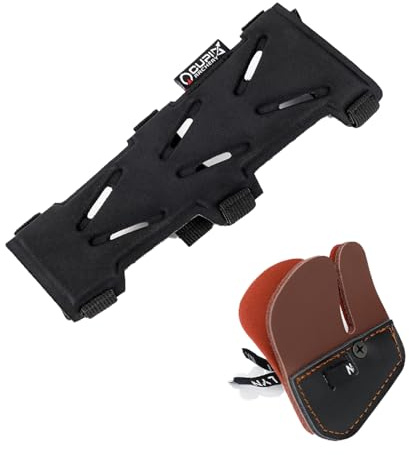 ZHIFENGYUAN Archery Arm Guard and Finger Tab Set - Leather Tab & Adjustable Arm Protector for Recurve/Compound Bow, Target Practice, Adults & Youth & Beginners,finger tab—right hand