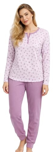 Intimitaly Vanuè Pigiama Donna Cotone 100%, Lungo con Maglia Bottoni e Pantalone, Leggero e Traspirante, Primavera e Mezze Stagioni (IT, Testo, XXL, Regular, Regular, VS1043 VAR-2)