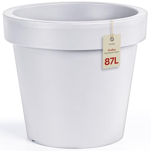 KONZEPT Pot de fleurs 58 cm de diamètre, H 52 cm – Grand bac à plantes extérieur de 87 L en forme conique, Pot de fleurs robuste et stable en plastique, Résistant aux UV et au gel, pour intérieur et