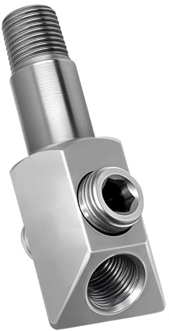 Ausla Oljetryckssensoradapter, Motor i Rostfritt Stål Oljetryckssensor med 1/8-27 NPT-gänga och Dubbla 45 Graders 90 Graders Portar för Småblocksmotorer