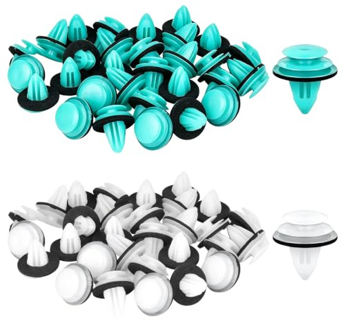 BODZWI 80 Pièces Clips de Fixation Voiture, Rivet Plastique Universel avec Coussinet en Mousse, Agrafes Plastique pour Panneau de Porte, Carrosserie et Pare-chocs, Kit de 40 Blancs et 40 Verts