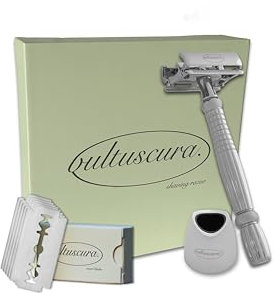 Vultuscura Rasierhobelset | Rasier-Set mit 5 Rasierklingen und Halterung für den Rasierhobel | Nassrasierer mit zwei seitigem Klingenkopf