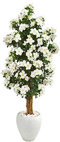 Nearly Natural 5ft. Azalea Artificial Tree in White Planter