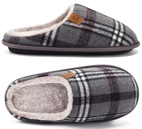COFACE Zapatillas de Estar en Casa Hombre Tartán Invierno Cálido Forro de Felpa Pantuflas Alta Densidad Espuma de Memoria Zapatos con Antideslizante Suela Tallas 43