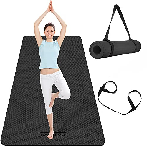 CAMBIVO Extra Wide Yoga Mat for Hardwood Floors & Home HIIT - 81cm Large TPE Exercise Mat with High-Density Cushioning for Sensitive Joints - Non-Slip Fitness Mat for Pilates (Carry Strap Included)