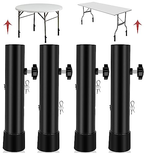 (4-PACK) Folding Table Leg Extenders, Highly Durable Steel Folding Table Leg Risers, Folding Desk Leg Extensions For Straight And Bent Legs, Adjustable Table Height Extenders For Rise 3.6in/5.2in
