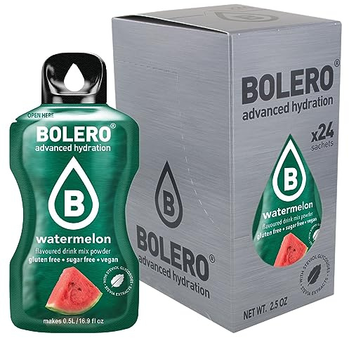 Bolero Drink - 24 bolsitas de 3 g de fruta preparada en polvo soluble para bebida fresca en agua, 72 gramos endulzado con stevia (Watermelon)