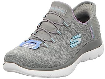 Skechers Damen Summits Freisprech-Slip-ins-Memory-Schaum-Einlegesohle, Fersenkissen, Vegane Materialien Sneakers, Gray Mesh/Multi Trim, 40 EU