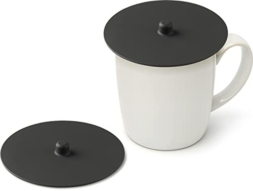 Carrotez 2 Pack Silicone Cup Cover Lids, 4.3 Inch Mug Covers, Reusable Silicone Coffee and Tea Cup Lids - Black