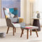 Merax Fauteuil avec tabouret, fauteuil à oreilles confortable avec dossier et coussin, fauteuil TV pour salon, chambre à coucher, multicolore