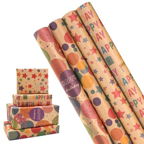 4 Rolls Gift Wrapping Paper,43cm*3m Birthday Wrapping Paper Roll,Suitable for Birthday,Party,Wedding,Baby Shower,Festival Gift Decorations