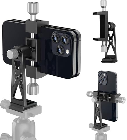 Peastrex Metal Phone Tripod Mount Extra Deep Clamp with Arca Port Cold Shoe 360°Ball Head Cellphone Tripod Adapter for iPhone Galaxy Smartphone Stand Holder for Vlogging Video Camera Monitor