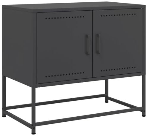 vidaXL Black Steel TV Cabinet Stand - Industrial Style Media Unit with Ample Storage for Living Room/Bedroom - 68.5x39x60.5 cm