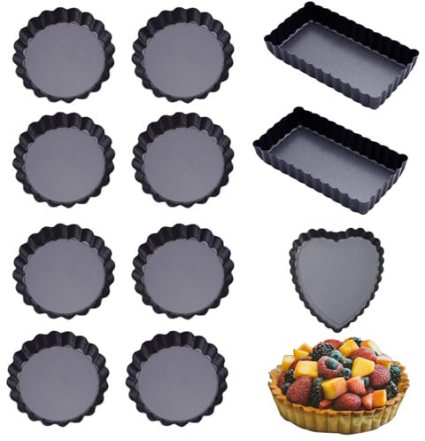 Pirottini per torta, per torta con fondo sollevato, stampo per quiche, piccolo stampo per torta, piccolo stampo per torte, piccolo stampo da forno, mini stampo da forno, stampi per souffle, 11 pezzi
