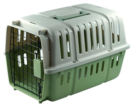 Transportador Mascotas Viaje Transportadora Gato Transportín Perro Pequeño Caja Rígido de Plástico con Asa Plegable (Verde, 45.5X31X30.5CM)