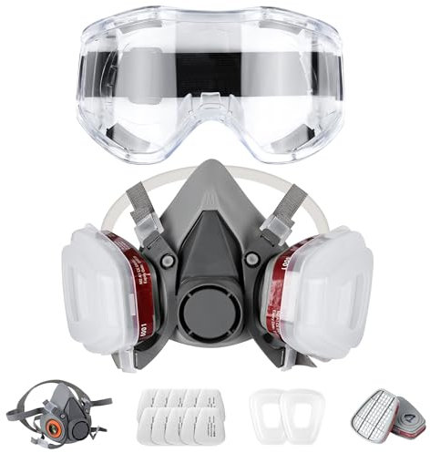 BellaGesundheit Masque respiratoire réutilisable avec filtres et lunettes de protection, demi-masque anti-poussière pour peinture, poussière fine, ponçage, bricolage, ponçage