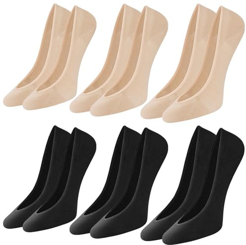 Niofind Invisible Socks for Women, 6 Pairs Ultra Low Cut Liner No Show Socks, Ladies Non Slip Cotton Breathable Boat Socks for Loafers Sneakers Flats Shoes, 3 Black 3 Beige 6-8