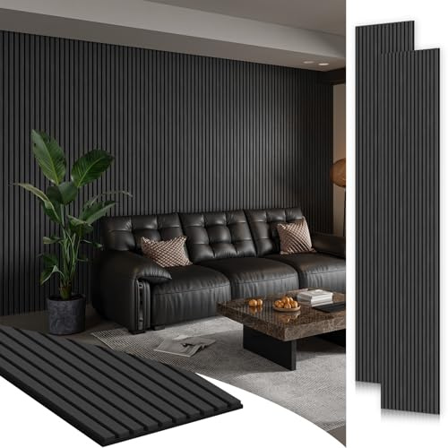 SMARTSTANDARD 2 Pack 105.9 x 20.5 Wood Slat Wall Panels, Soundproof Wooden Wall Panels, 3D Fluted Wood Panels for Interior Wall Decor, Dark Gray