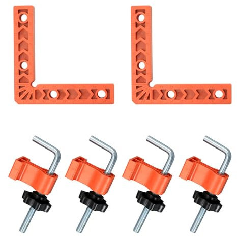 VZU 2 Stück 90 Grad Winkelspanner, 100x100mm Eckklemme Holzbearbeitung, Eckenspanner für Holzarbeiten, Positionierwinkel mit 4 Stück Einstellbare Befestigung, für Holz, Bilderrahmen, Regalschränke