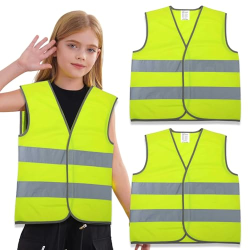 2PCS High Visibility Safety Vest, Hi Vis Vests for Kids, High Visibility Vest for Children with Reflective Strips, School Safety Vest (L)