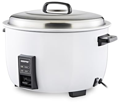 Geepas Commercial Rice Cooker 8L, 2500W | Non-Stick Aluminum Removable Inner Pot | Auto Switch from Cook to Warm | Stainless Steel Lid with Measuring Cup & Spatula | White (Renewed)