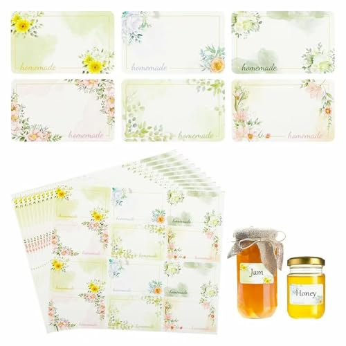 240PCS Jam Jar Labels, Self Adhesive Labels for Jars, Flower Tags, for Kitchen Food Bottle Preserves Containers (Style 1)