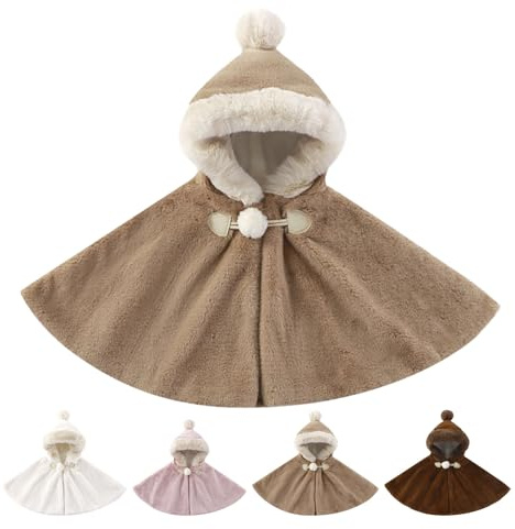 Mayoii Poncho Bébé Voiture Hiver, Cape Manteau Bébé Fille Garçon en Fausse Fourrure de Lapin Douce, Couverture Chaude pour Siège Auto, Cape Bébé 0-3 Ans (Kaki)