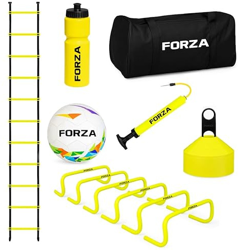 FORZA Set di attrezzature per allenamento multi-sport, ostacoli di velocità, scala di agilità, calcio da giardino, coni, pompa per palloni, bottiglia d'acqua e borsa per il trasporto, attrezzatura da