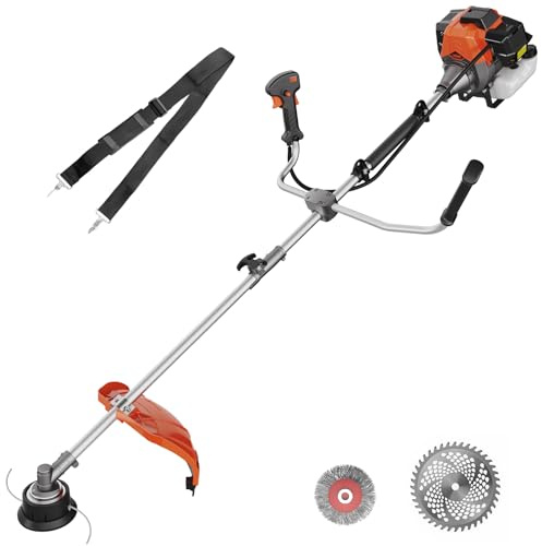 WORKIT 52 cm³ röjsåg bensin 2 PS, 3-i-1 röjsåg bensin & grästrimmer bensinset, inkl. ogräsborste & 40T kniv, 46 cm skärbredd för sly & stora ytor, professionell trädgårdsredskap