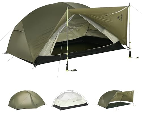 Naturehike Mongar Pro tente ultralégère imperméable à l'eau tente de randonnée portable tente pour 3 personnes tente 3–4 saisons pour camping randonnée (vert olive/3 personnes)