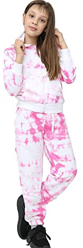 A2Z 4 Kids Mädchen Trainingsanzug Tie Dye Fleece - T.S Plain 107 Pink 7-8
