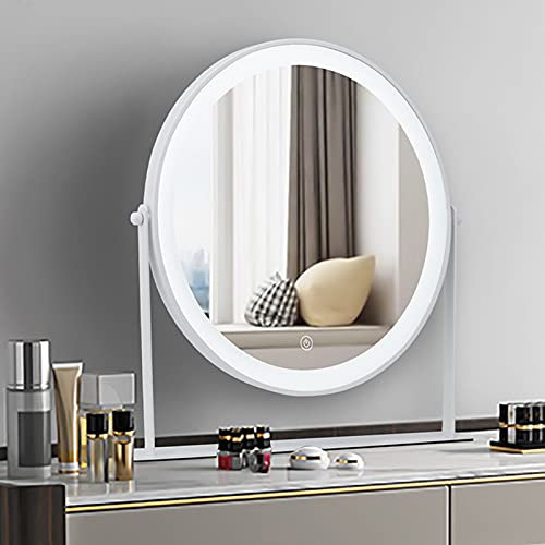 LED Rond Miroir de Maquillage pour Coiffeuse, Miroir de Table Lumineux Illumination avec Commande par Effleurement et 3 Niveaux de Luminosité - Chargement USB/Pile AAA - 25.5CM