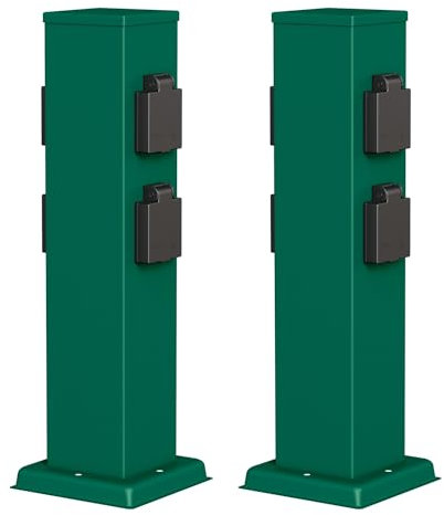 ledscom.de 2 Tomas de jardín Columna Polly para Exteriores, IP44, 4 vías, Acero Inoxidable, Verde, Cuadrada, 40 cm