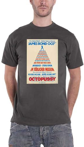 James Bond 007 T Shirt Octopussy German Affiche Nouveau Officiel Homme Charcoal Size M