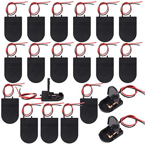 GTIWUNG 20PCS CR2032 Battery Holder Plastic 1 x 3V Button Coin Cell Battery Socket Holder Case Box with Wire Lead ON-OFF Switch (Black)