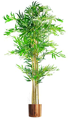 Leaf Design UK Artificial Bamboo Plants/Trees, Wood, Natural Green Copper Planter, 150cm