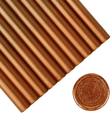 SHOWIN Glue Gun Sealing Wax Sticks for Wax Seal Stamp - Metallic Copper Rusty Gold, Great for Wedding Invitations, Cards Envelopes, Snail Mails, Wine Packages, Christmas Gift Ideas, Pack of 10