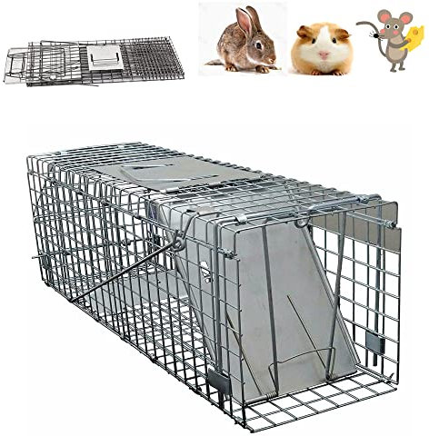 Live Animal Cage Trap 24 X 12.5 X8.3 w/Iron Door Steel Cage Catch Release Humane Rodent Cage for Rabbits, Stray Cat, Squirrel, Raccoon, Mole, Gopher, Opossum, Skunk & Chipmunks