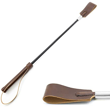 LOCKISH Cravache d'équitation en cuir avec poignée antidérapante en gel Marron 45 cm