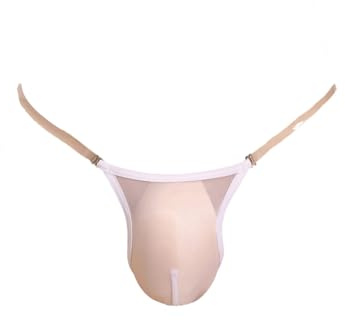FEESHOW Homme G-String Ficelle Transparent Sissy T-Back Lingerie sous-vêtements De Nuit Bikini Slip Bulge Pouch Coquine Briefs Underwear Blanc One Size