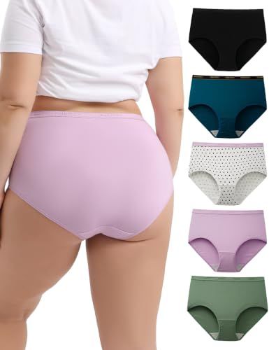 INNERSY Mutande Donna Cotone Taglie Forti Slip Vita Alta Mutandine Culotte 40-62 (M-5XL) Pacco da 5