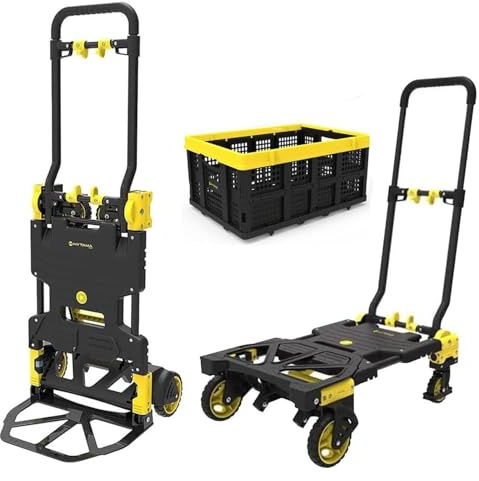 Carrello Pieghevole Portapacchi FOLD MAX 2 in 1 - Trasformabile da Trolley a Piattaforma, Carico massimo 70/137 Kg con la Cesta in dotazione può trasportare comodamente Scatole, Legna, Piante