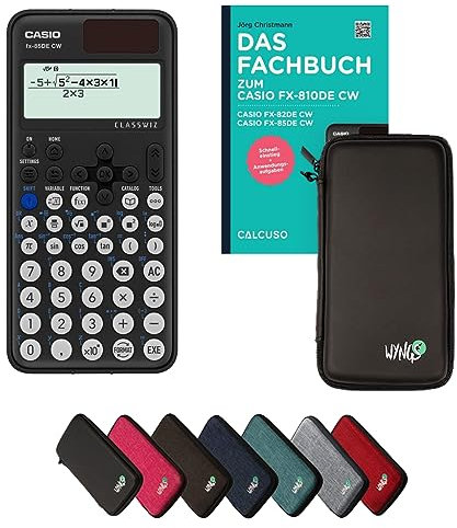 Casio fx-85DE CW Incl. Funda Protectora Negro y Libro especializado (96 páginas, DIN A5) – Calculadora científica – Smart Set (Alemán)