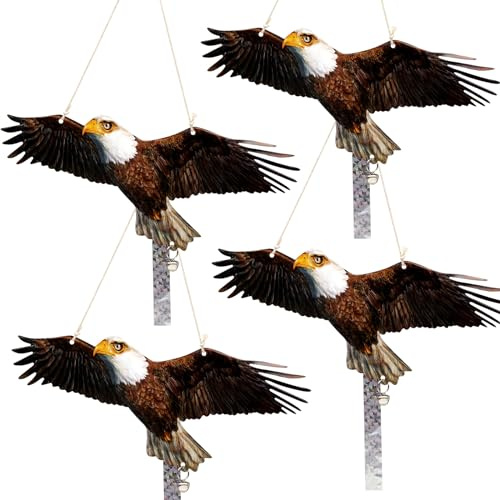 Kungfu Mall Bird Scarer, 4PCS Fake Owls to Keep Birds Away, Reflective Owl Hanging Decoration, Dual-Side Printed Raster Fake Eagle to Keep Birds Away from Garden Patio Windows