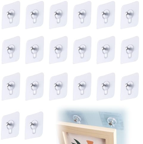Ganci Adesivi per Quadri - Appendi Quadri Senza Chiodi - Ganci Autoadesivi Trasparenti - Resistente Fino a 5 kg - Ideali per Specchi, Soggiorno, Bagno - Attacca Oggetti da Parete Senza Danni(20 Pcs)