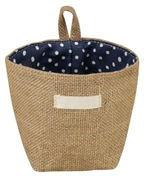 ABOOFAN Small Striped Jute Storage Basket Hanging Bag Breathable Cotton Fabric Flower Pot Holder for Home Accessory and Desktop Decoration