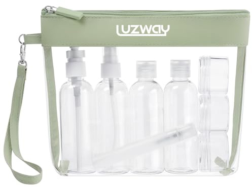 LUZWAY Kit de Voyage Transparent + 8 Bouteilles Vide pour Liquides(Max.100ml), Sac Cosmétiques pour Hommes et Femmes