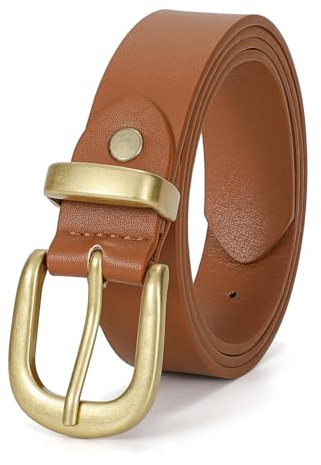 VONMELLI Women Casual Leather Belt Fashion Ladies Waist Belt for Jeans Pants Dress Belt with Gold Buckle Brown M