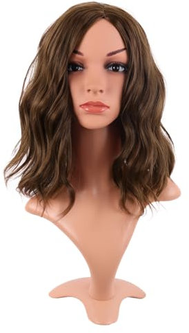 MapofBeauty 14 Pouces/35 cm Bob Wavy Court Bouclé Corps Vague Cosplay Anime Synthétique Cheveux Fête Perruque (Brun)